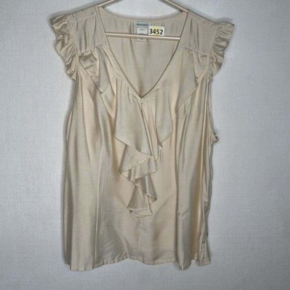 Sundance Ivory Boho Top Silk Blend Ruffle V- Neck Blouse Women Size Large Pullov